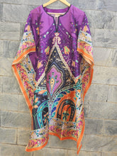 Multicolored bold print silk blend kaftan